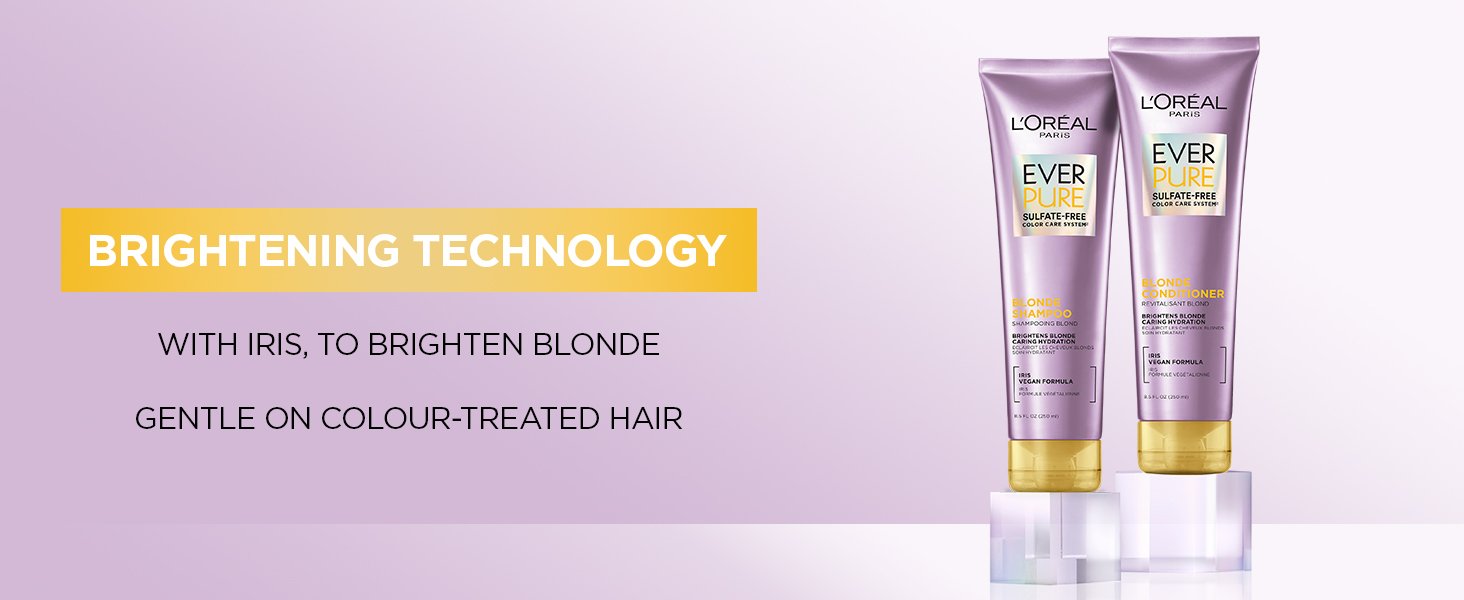 L'Oréal Paris EverPure Sulfate-Free Blonde Shampoo and Conditioner, Education Module Content Full Range Benefit